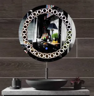 MERKEZI ART Round Shape Inbuild Led Lights Decorative Wall Mirror for Bathroom, Living Room, Bedroom, Vanity Mirrors, Makeup 24 x 24 Inch (MC10)