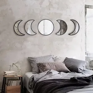 Metsi Boho Moon Phase Mirror Set for Spiritual Room Decor - Moon Mirror Wall Hanging for Bedroom, Dorm, and Home Decor with Preppy and Cottagecore Vibe (Acrylic)