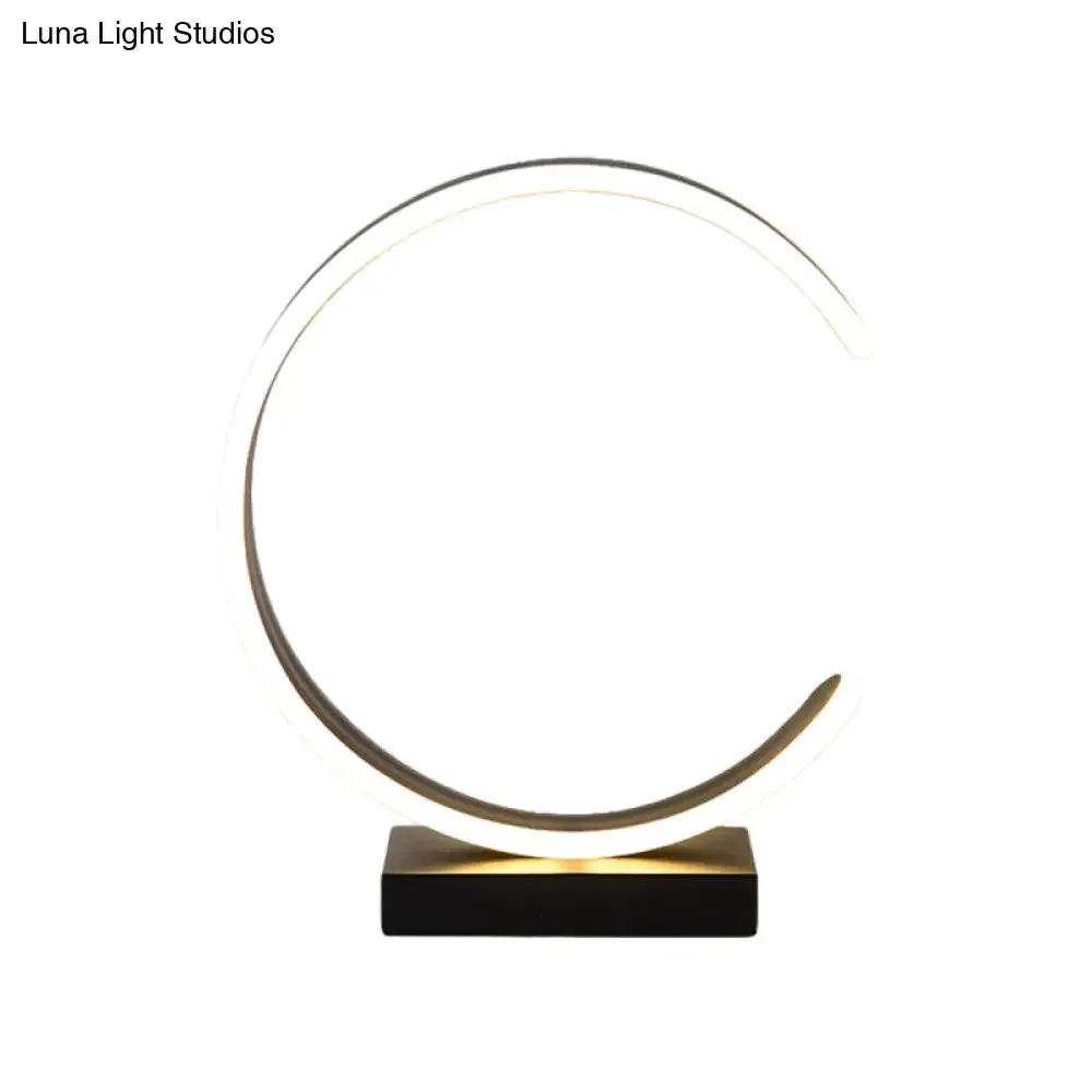 Minimalist LED Bedroom Table Lamp in Black/White with C-Shape Metallic Shade
