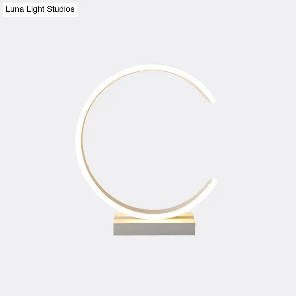 Minimalist LED Bedroom Table Lamp in Black/White with C-Shape Metallic Shade