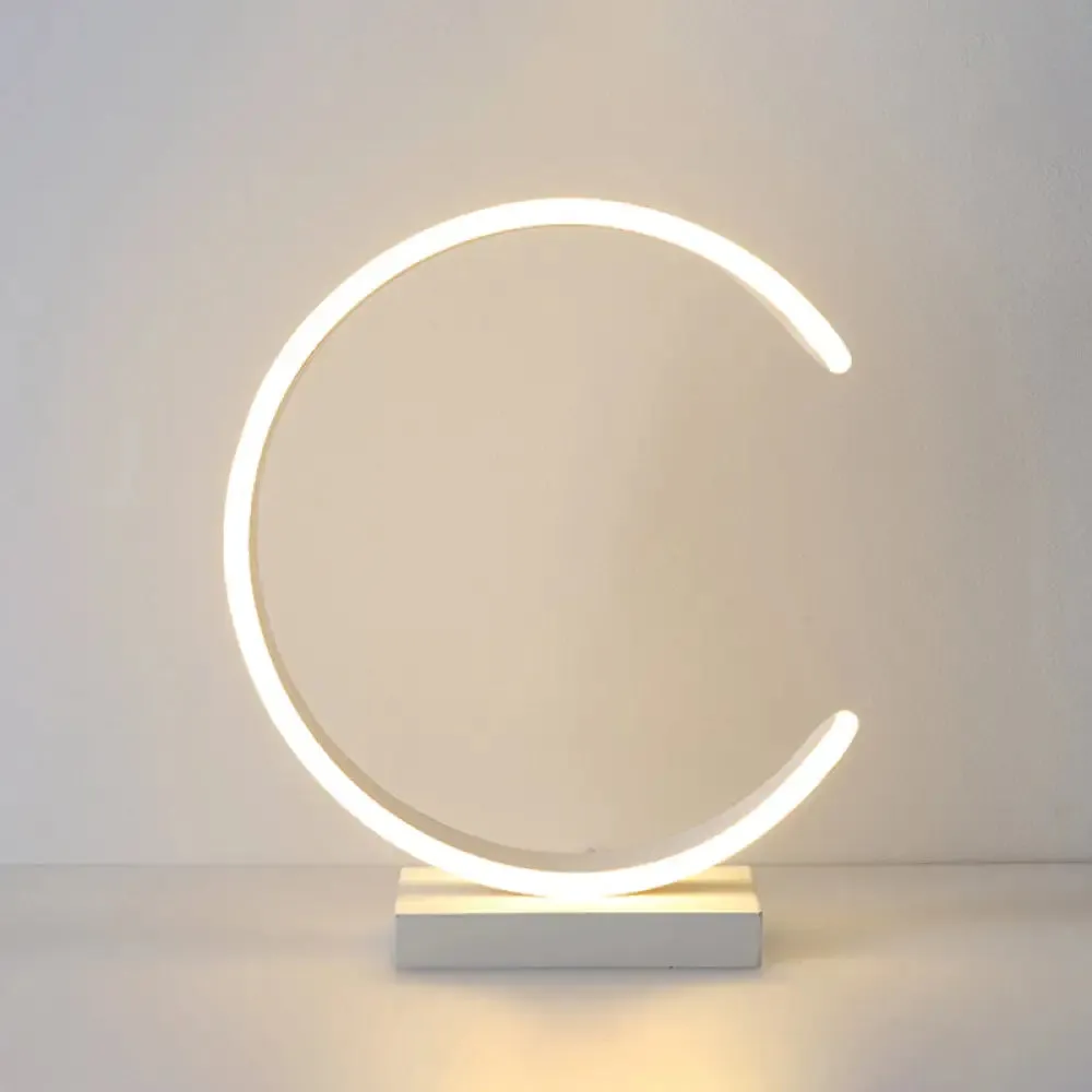 Minimalist LED Bedroom Table Lamp in Black/White with C-Shape Metallic Shade