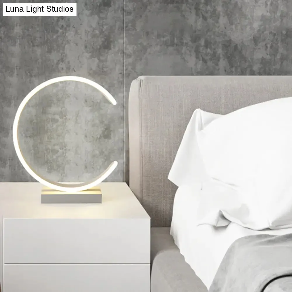 Minimalist LED Bedroom Table Lamp in Black/White with C-Shape Metallic Shade