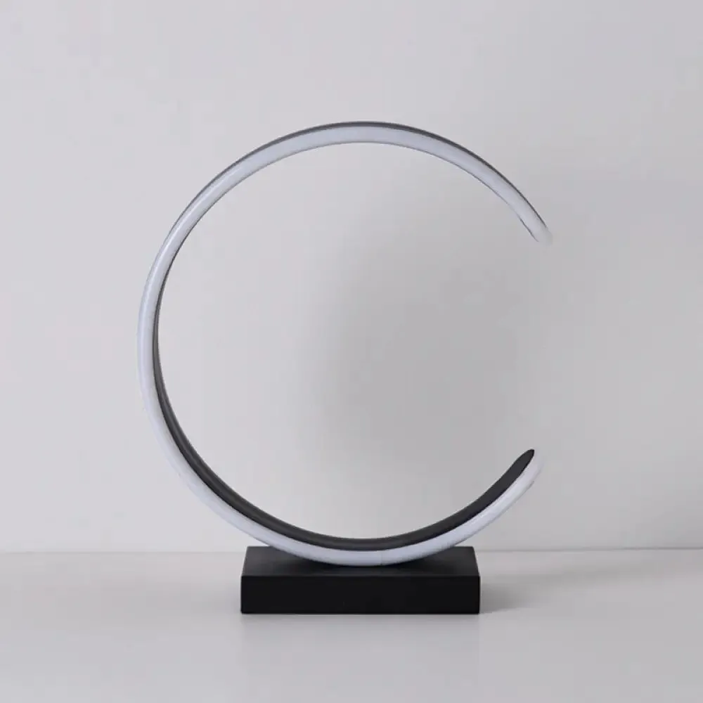 Minimalist LED Bedroom Table Lamp in Black/White with C-Shape Metallic Shade