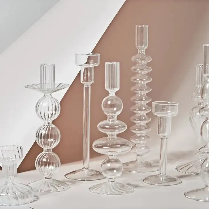 Modern Glass Candle Holder | P (Clear)