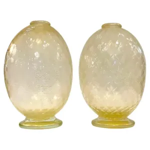 Modern Italian Pair of Gold Honeycomb Murano Glass Organic Round Vases
