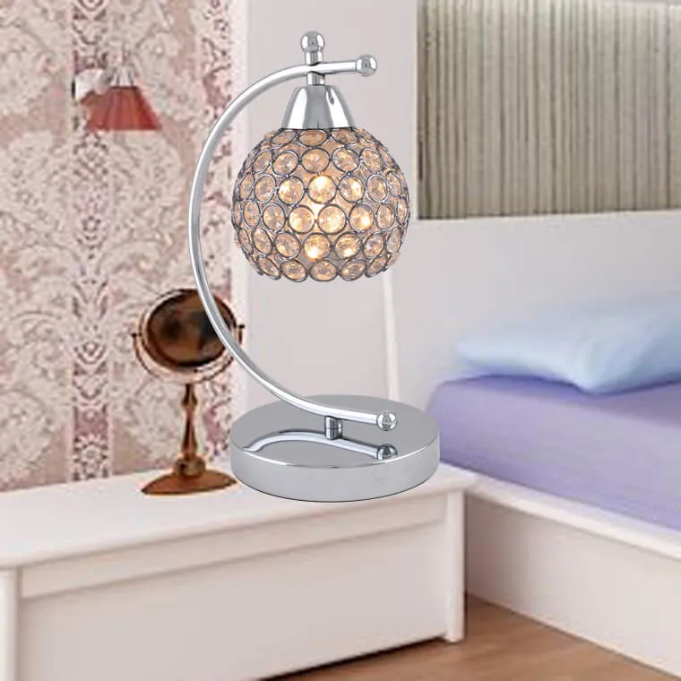 Modern Minimalist Globe Crystal Shade Arc 1-Light Table Lamp