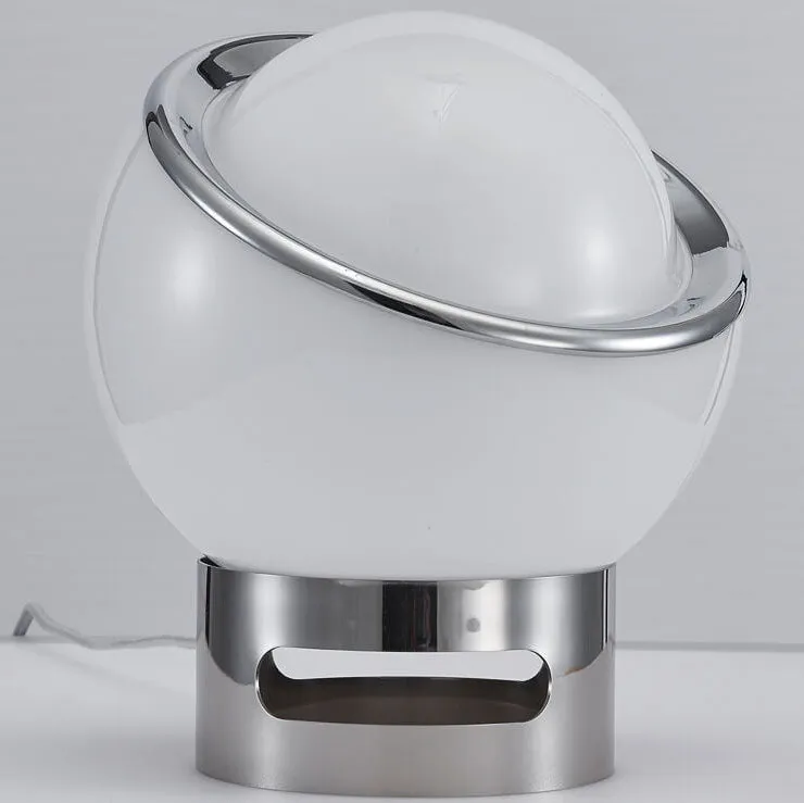 Modern Pure White Round Ball Glass Stainless Steel 1-Light Table Lamp