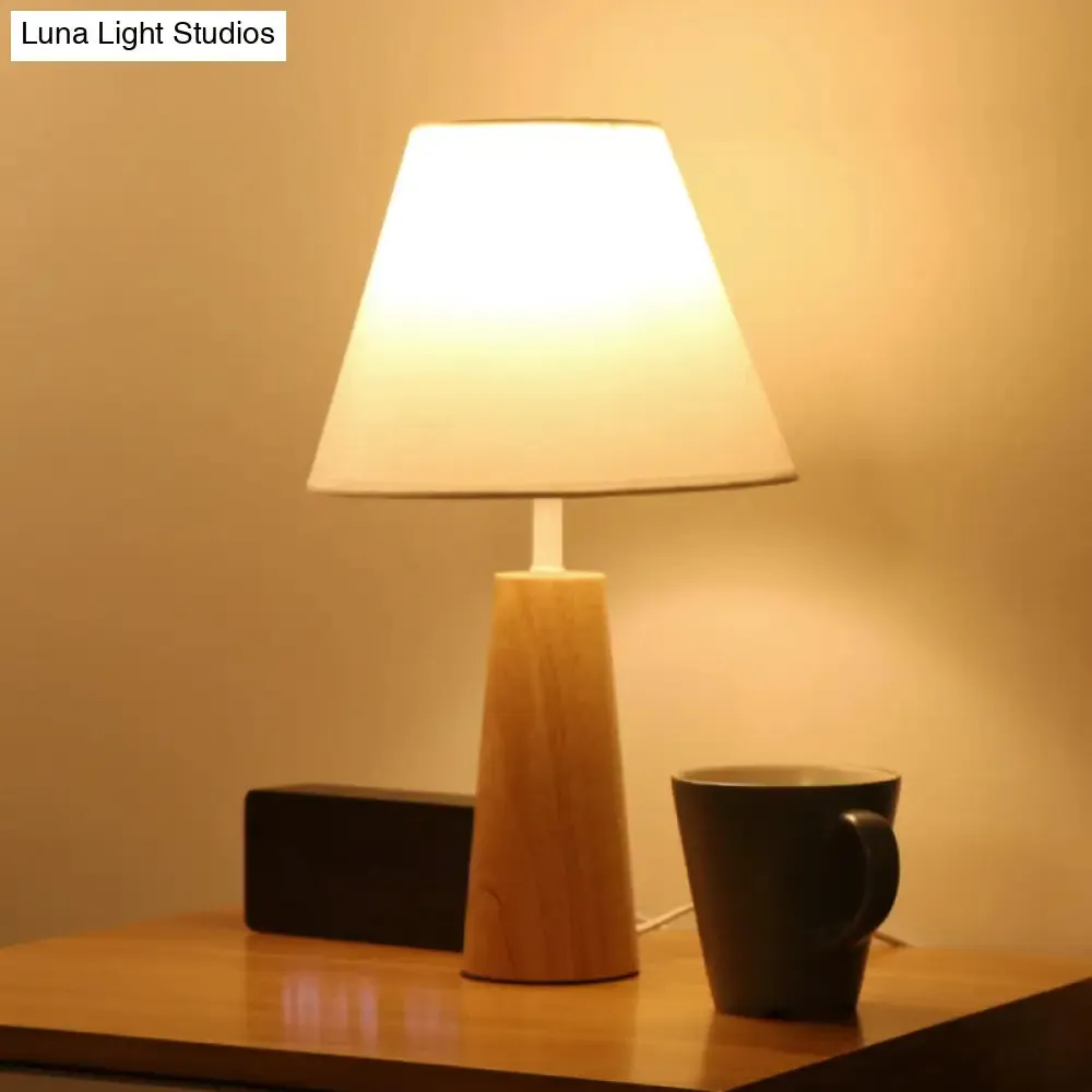 Modern Wood Table Lamp with Fabric Shade - Bedroom Night Light