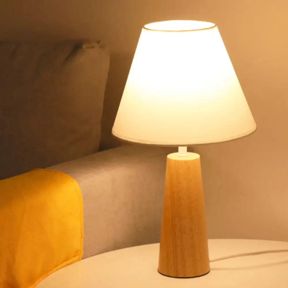 Modern Wood Table Lamp with Fabric Shade - Bedroom Night Light