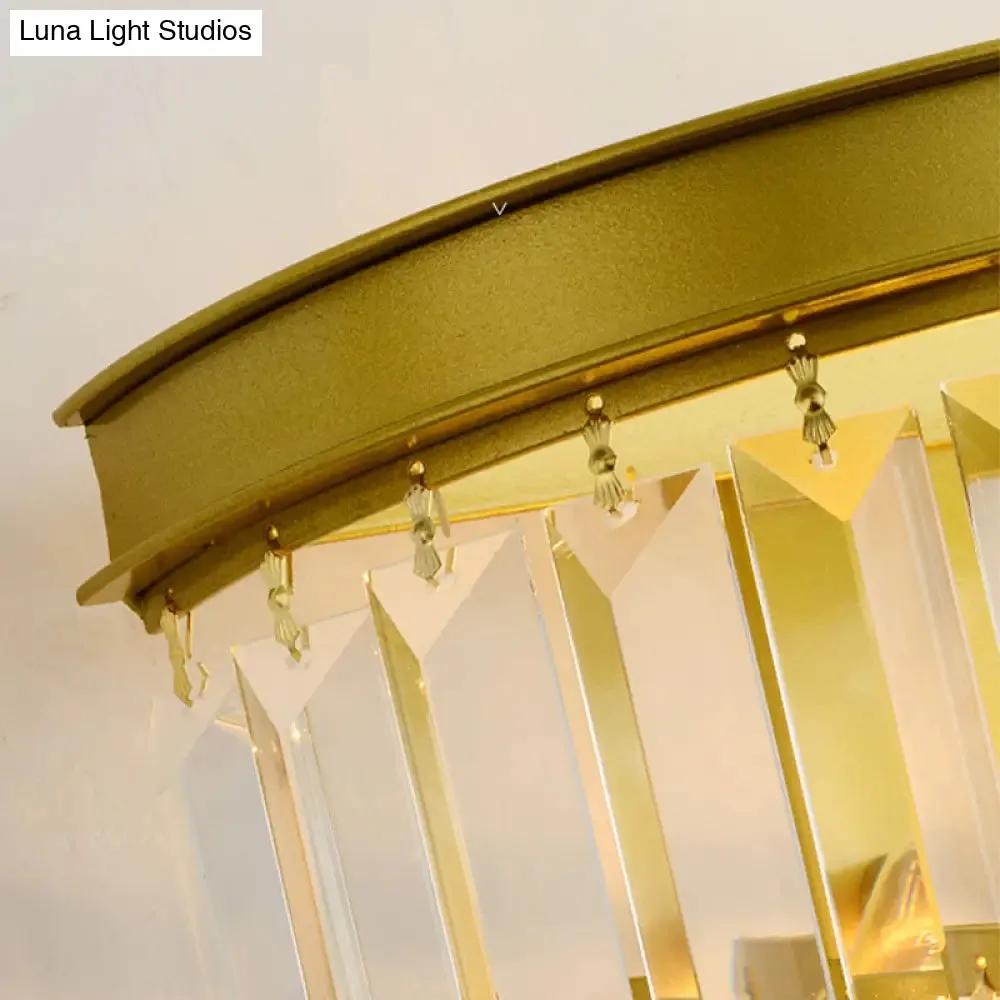Modernist Style Gold Wall Lamp with Clear Faceted Crystal and 2 Bulbs - Elegant Wall Light Fixture