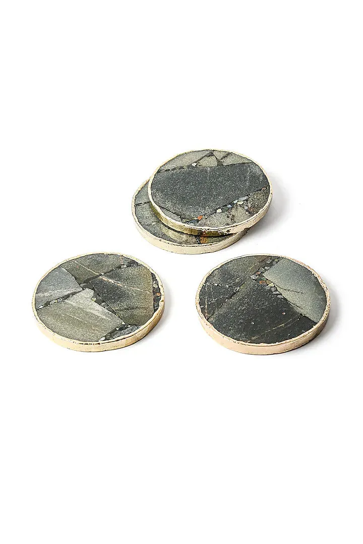 Moss Agate Round Coasters With Gold Trim Edges