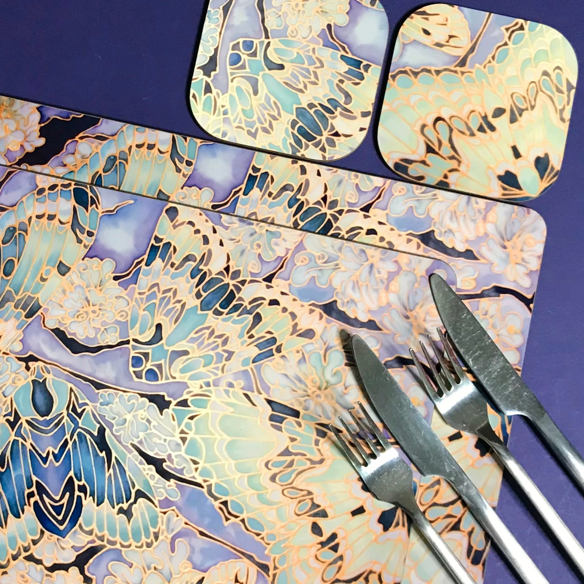 Moths on Lichen Placemats - Green Table Mats & Coasters - glass chopping boards