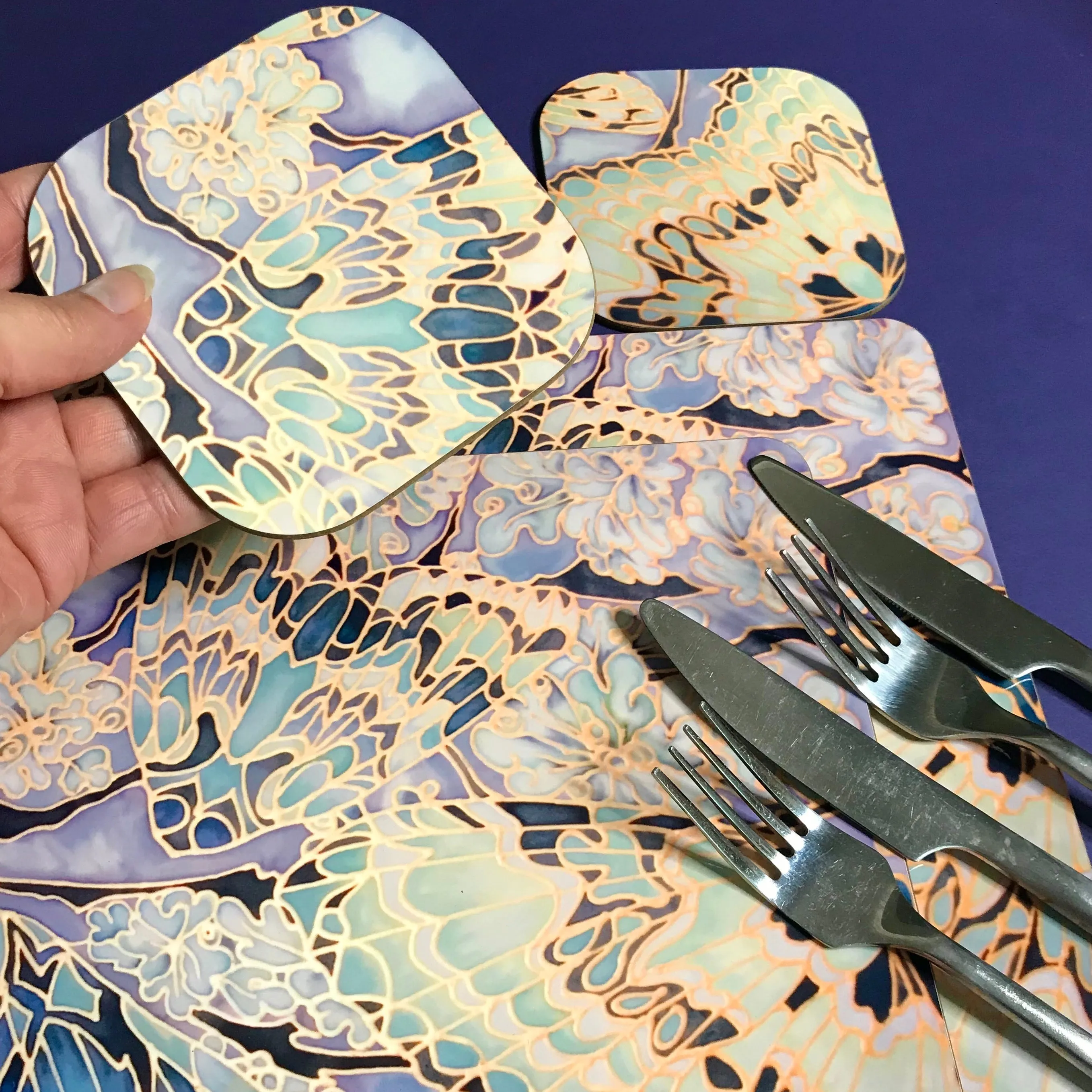 Moths on Lichen Placemats - Green Table Mats & Coasters - glass chopping boards