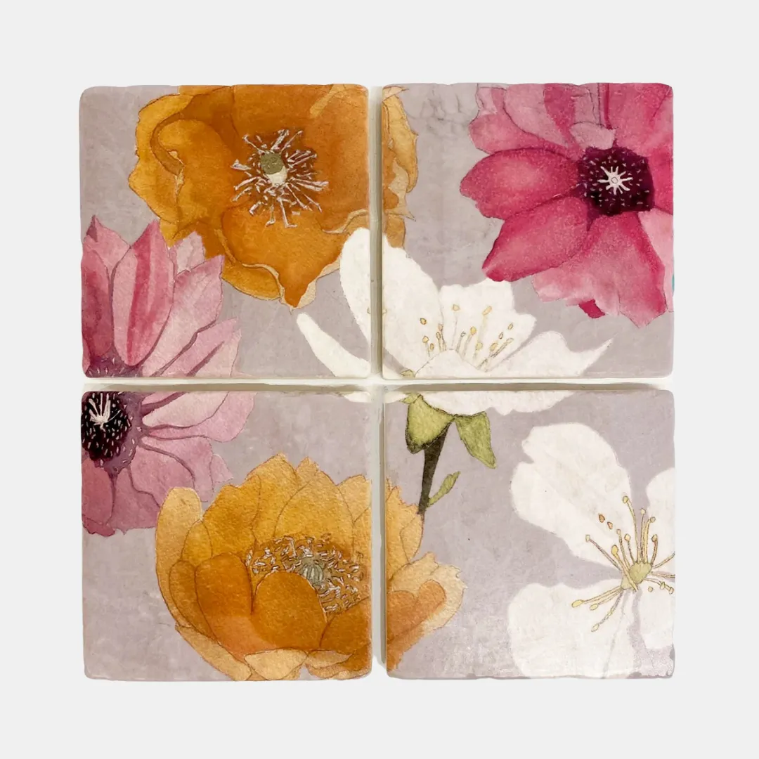 Multicolored Cactus on Grey Coasters