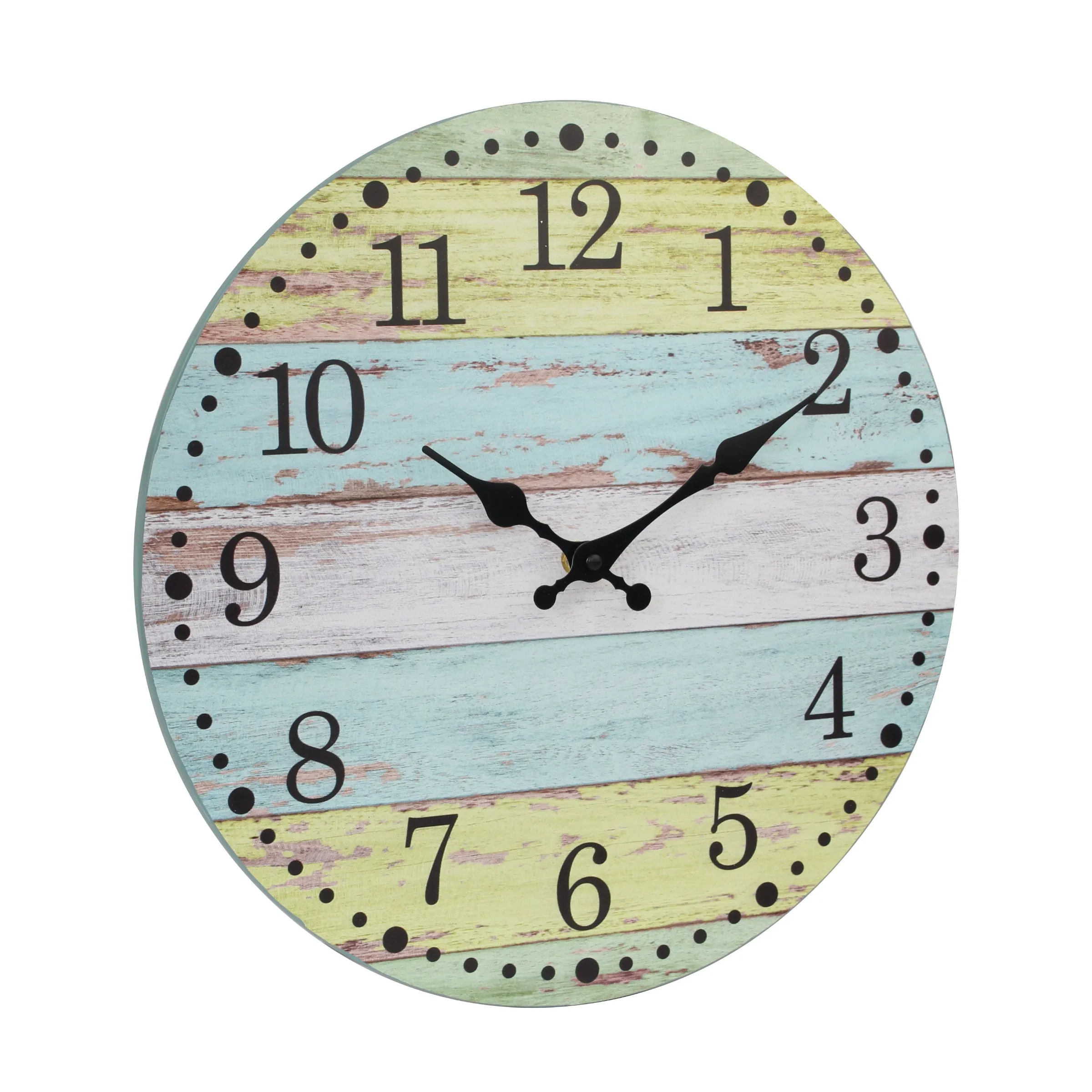Multicolored Light Blue & Yellow Rustic Wood Wall Clock - 14 Inch (WS)