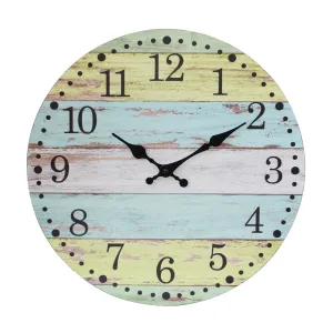Multicolored Light Blue & Yellow Rustic Wood Wall Clock - 14 Inch (WS)