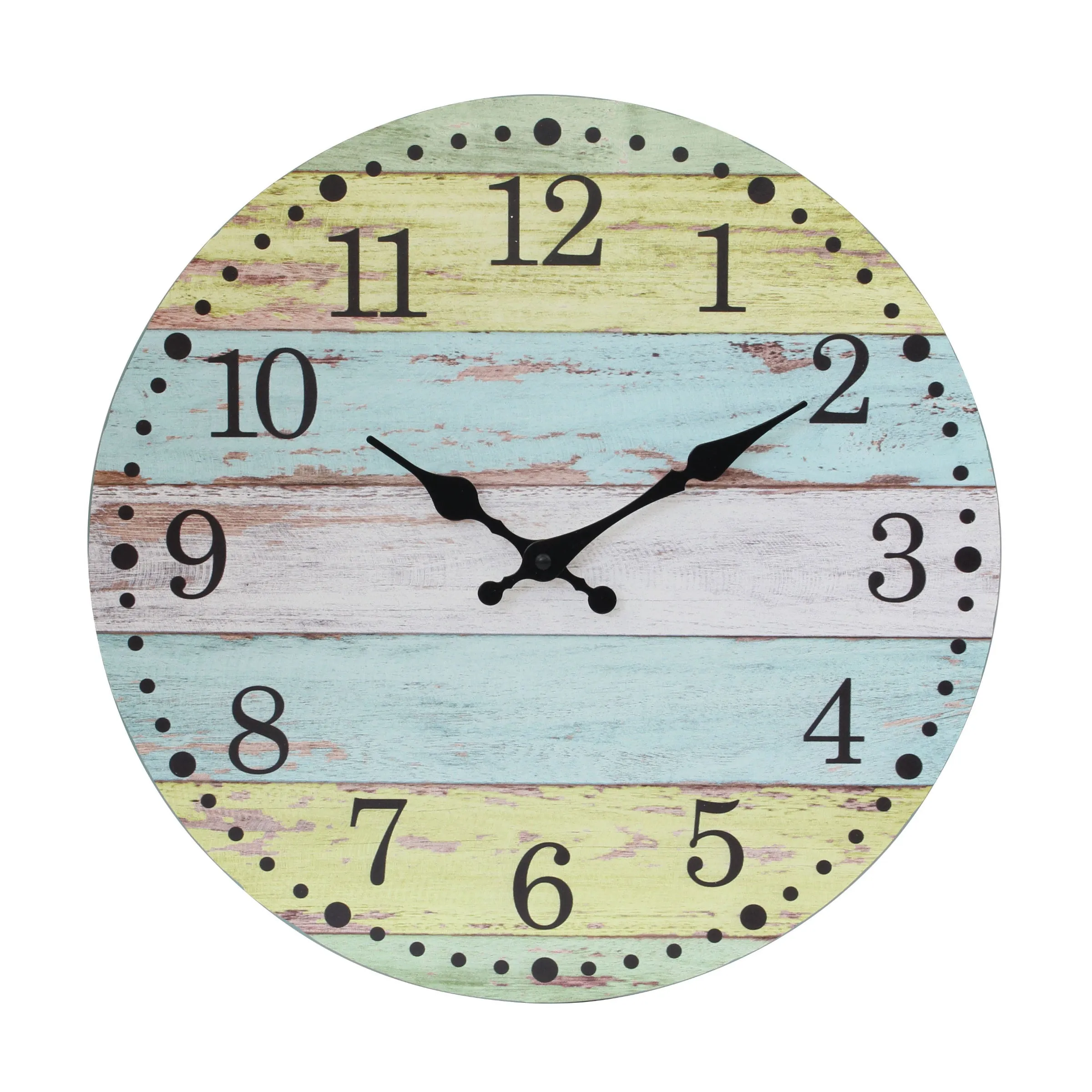 Multicolored Light Blue & Yellow Rustic Wood Wall Clock - 14 Inch (WS)