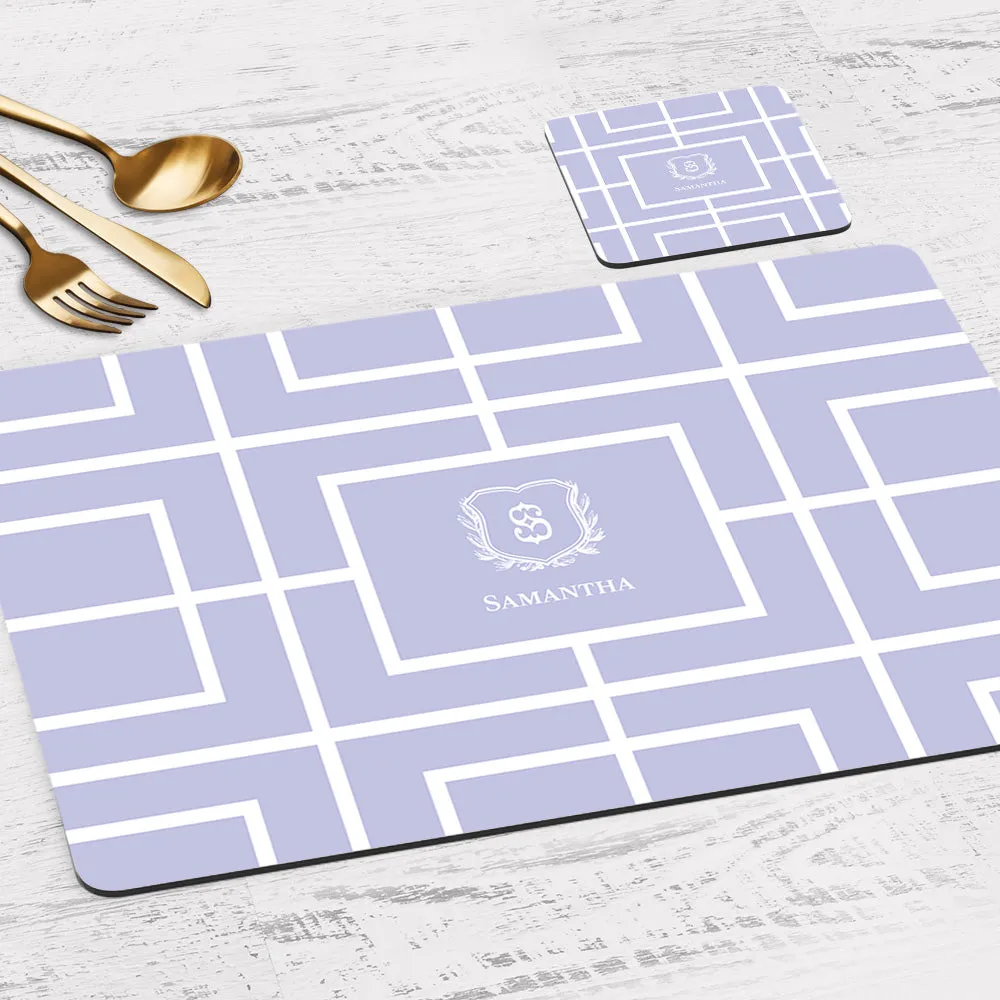 Nautical Grid Tableware Set (4 Placemats & 4 Casters)