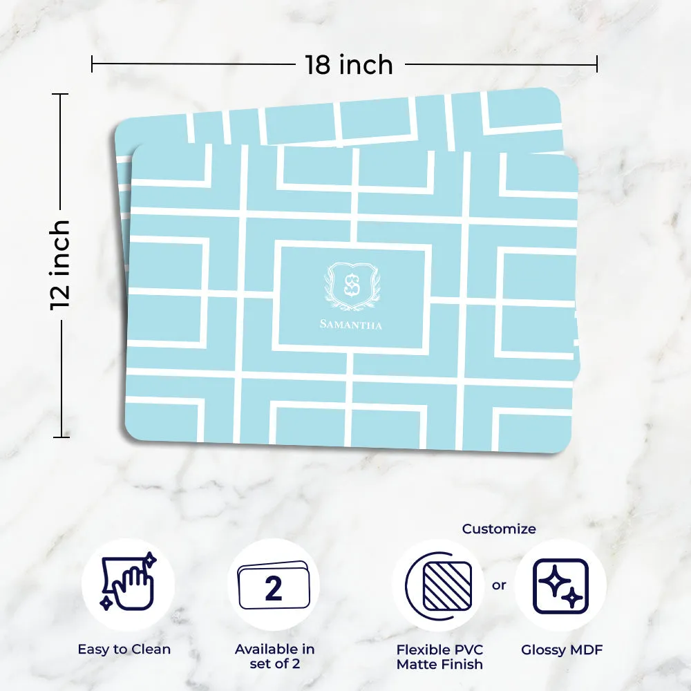 Nautical Grid Tableware Set (4 Placemats & 4 Casters)