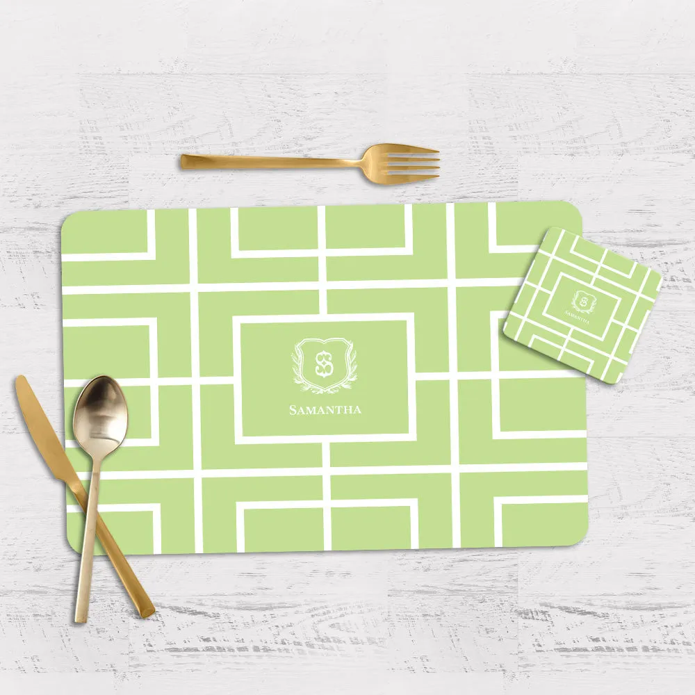 Nautical Grid Tableware Set (4 Placemats & 4 Casters)