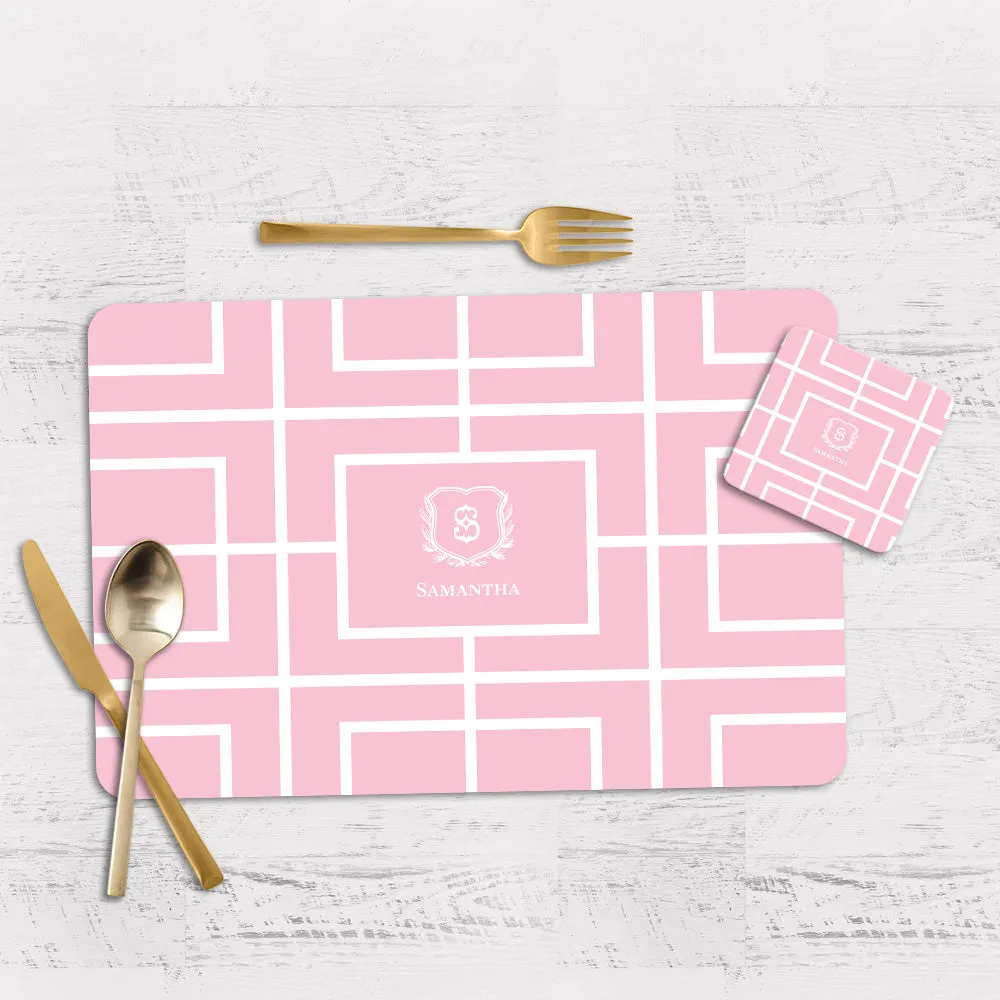 Nautical Grid Tableware Set (4 Placemats & 4 Casters)
