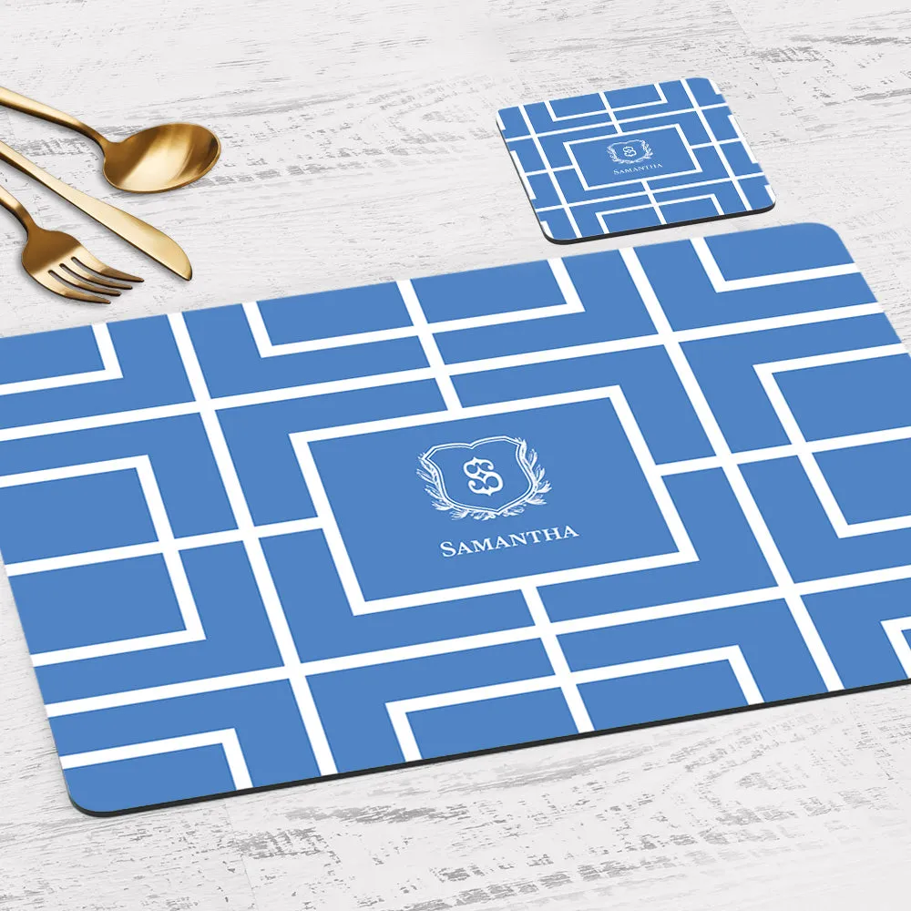 Nautical Grid Tableware Set (4 Placemats & 4 Casters)