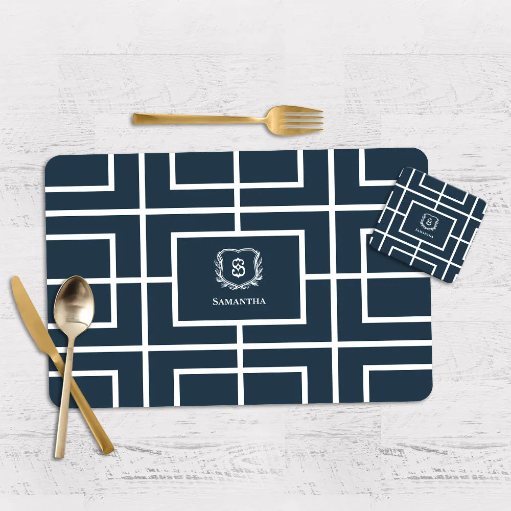 Nautical Grid Tableware Set (4 Placemats & 4 Casters)