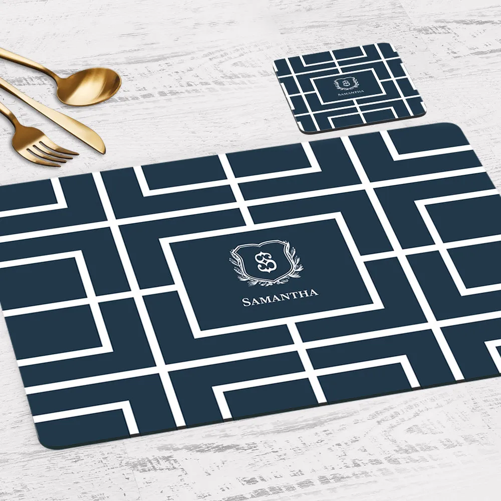 Nautical Grid Tableware Set (4 Placemats & 4 Casters)