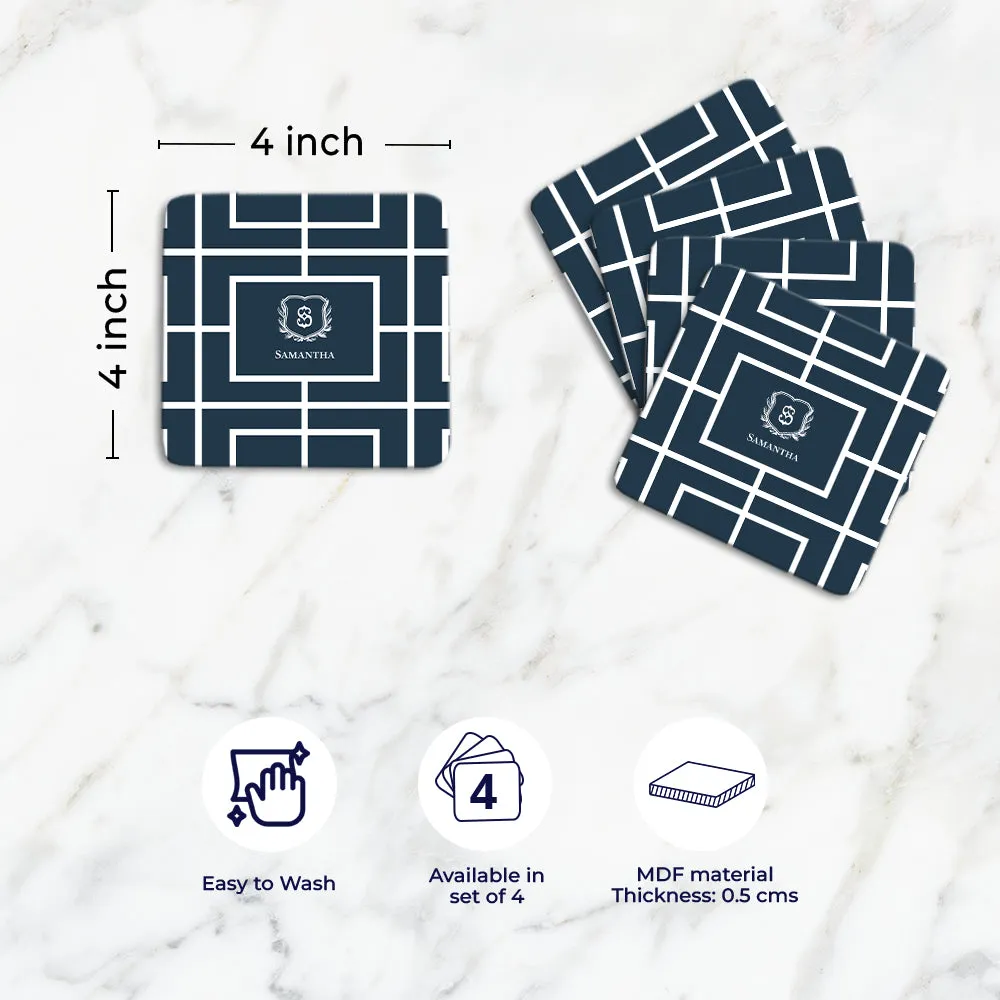 Nautical Grid Tableware Set (4 Placemats & 4 Casters)