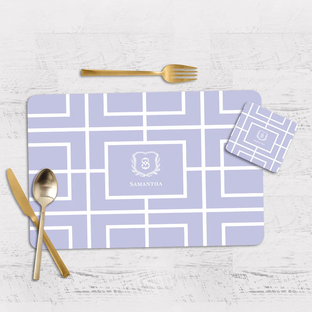 Nautical Grid Tableware Set (4 Placemats & 4 Casters)