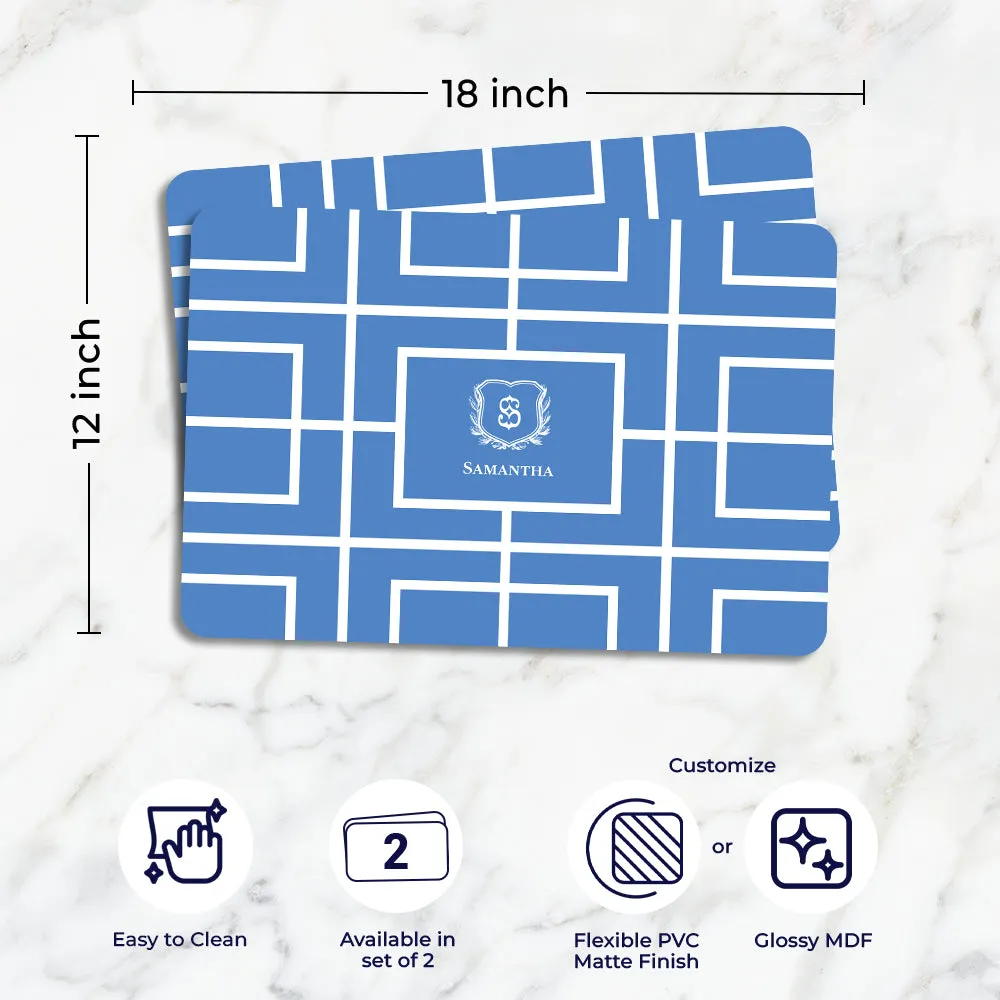 Nautical Grid Tableware Set (4 Placemats & 4 Casters)