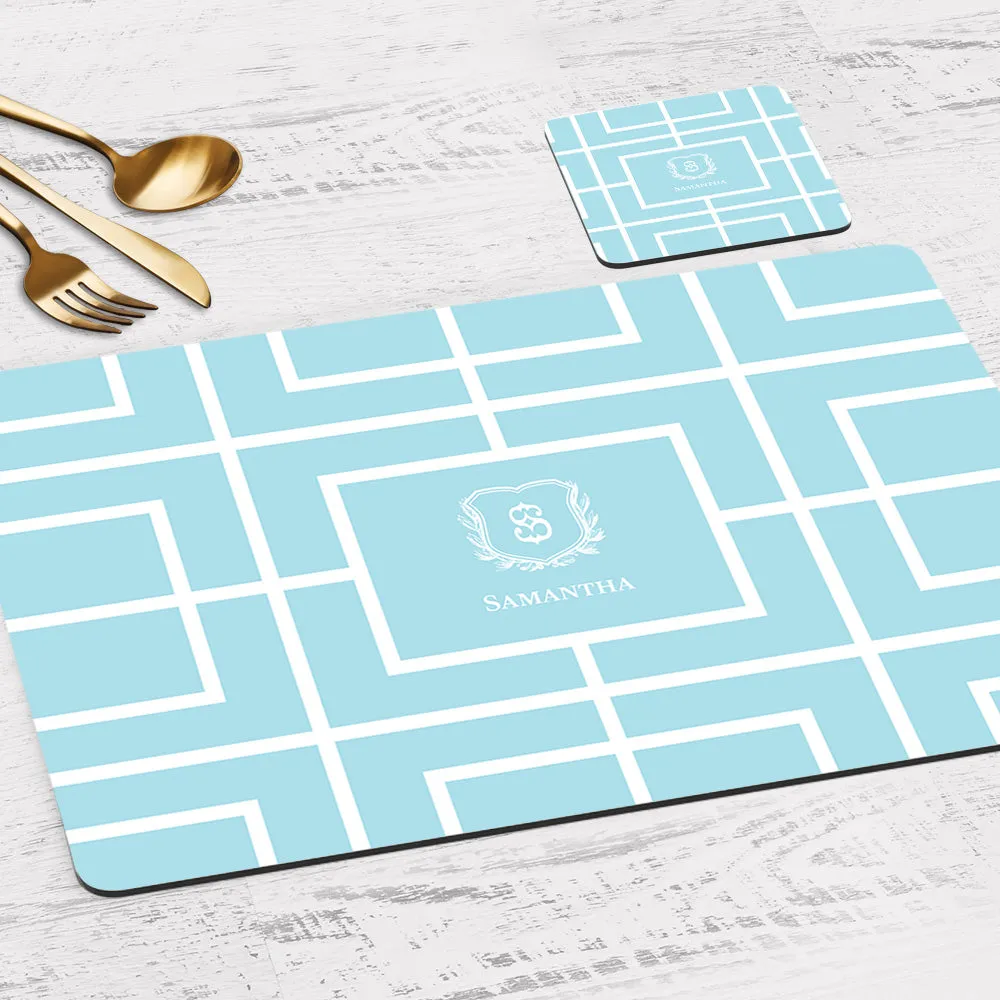 Nautical Grid Tableware Set (4 Placemats & 4 Casters)