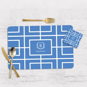 Nautical Grid Tableware Set (4 Placemats & 4 Casters)