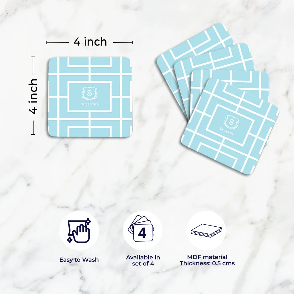 Nautical Grid Tableware Set (4 Placemats & 4 Casters)