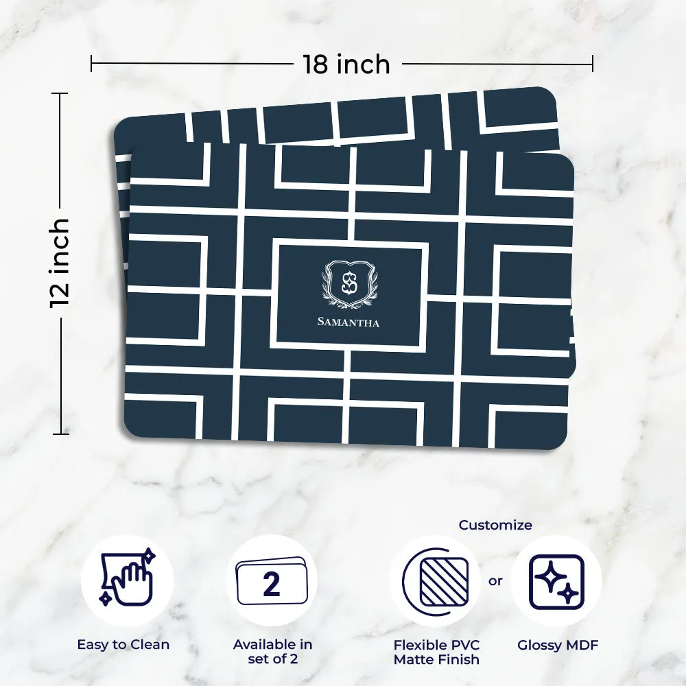 Nautical Grid Tableware Set (4 Placemats & 4 Casters)