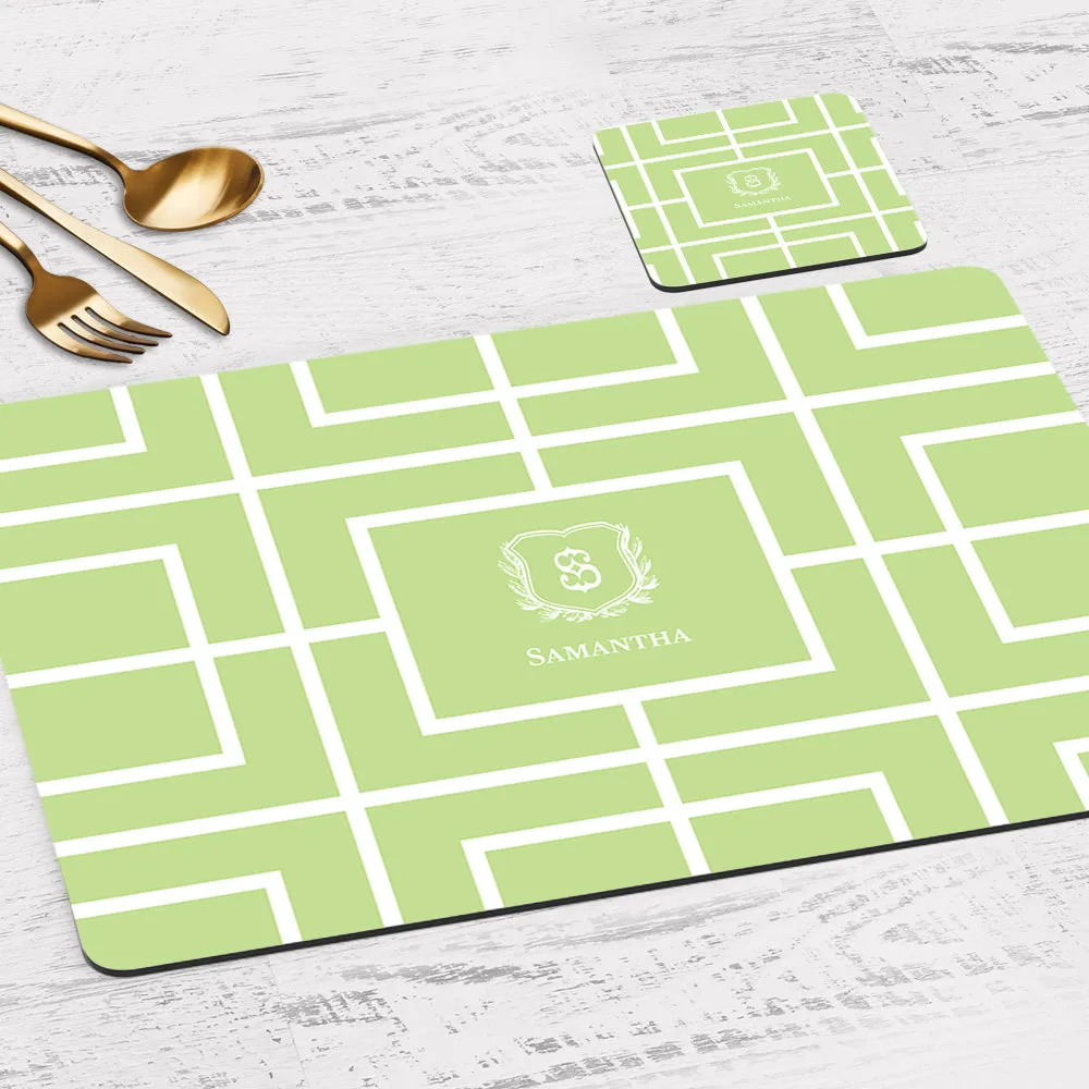Nautical Grid Tableware Set (4 Placemats & 4 Casters)