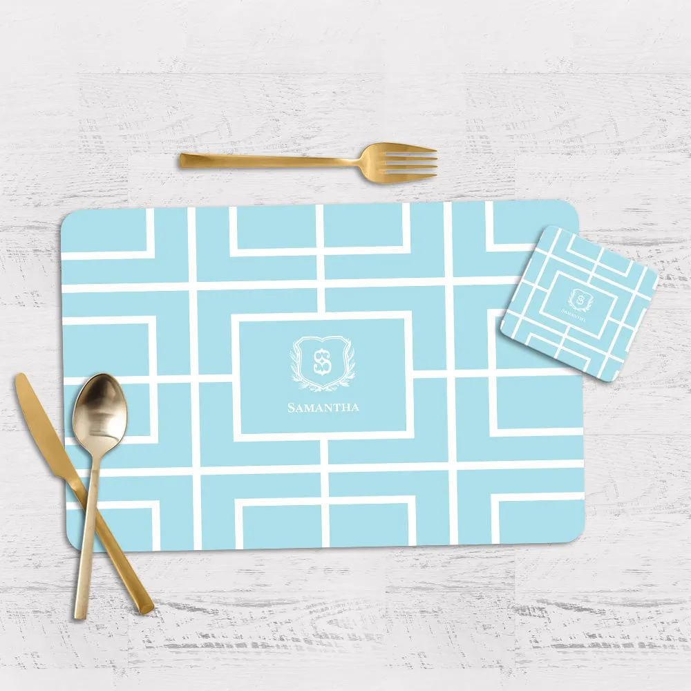 Nautical Grid Tableware Set (4 Placemats & 4 Casters)