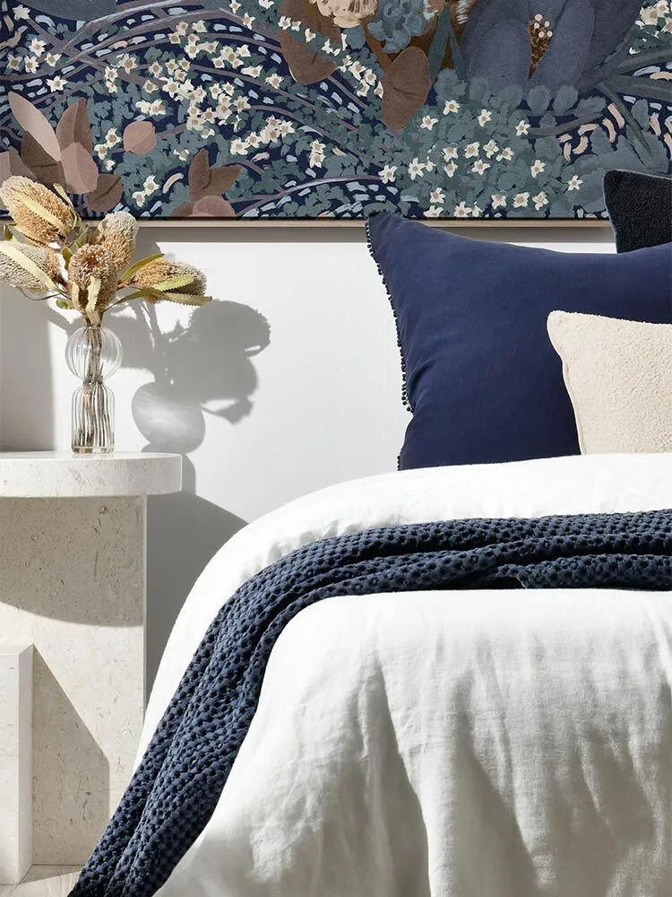 Navy Black Iris Oversize Linen Cushion - 60x60cm