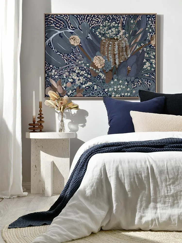 Navy Black Iris Oversize Linen Cushion - 60x60cm