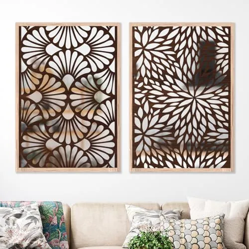 NoWorries Wall Hangings Engneering Wood Carving Acrylic Mirror Frame - Aesthetic Wall Pine Wood Carving Mirror Paintings for Home Wall decoration - Premium Wall Mirror Frames (Wooden 20, 13x17 inches)