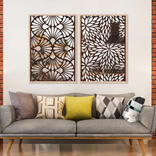 NoWorries Wall Hangings Engneering Wood Carving Acrylic Mirror Frame - Aesthetic Wall Pine Wood Carving Mirror Paintings for Home Wall decoration - Premium Wall Mirror Frames (Wooden 20, 13x17 inches)