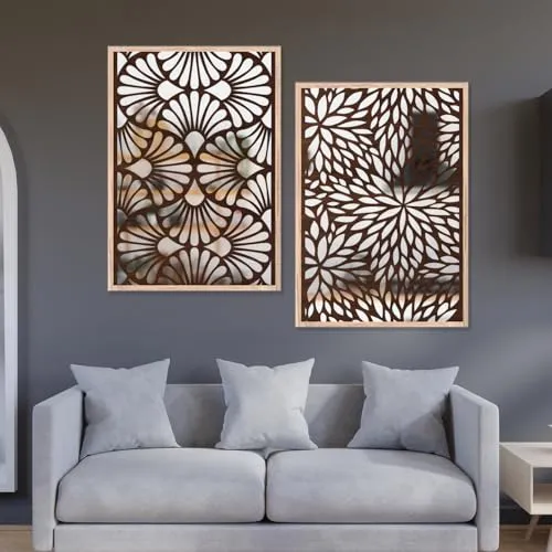 NoWorries Wall Hangings Engneering Wood Carving Acrylic Mirror Frame - Aesthetic Wall Pine Wood Carving Mirror Paintings for Home Wall decoration - Premium Wall Mirror Frames (Wooden 20, 13x17 inches)