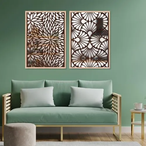 NoWorries Wall Hangings Engneering Wood Carving Acrylic Mirror Frame - Aesthetic Wall Pine Wood Carving Mirror Paintings for Home Wall decoration - Premium Wall Mirror Frames (Wooden 20, 13x17 inches)