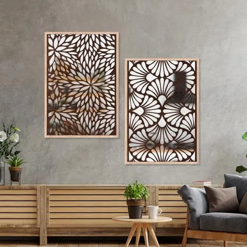 NoWorries Wall Hangings Engneering Wood Carving Acrylic Mirror Frame - Aesthetic Wall Pine Wood Carving Mirror Paintings for Home Wall decoration - Premium Wall Mirror Frames (Wooden 20, 13x17 inches)