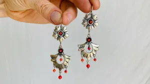 Oaxacan Earrings. Red Coral. Sterling Silver. Mexico. Frida Kahlo