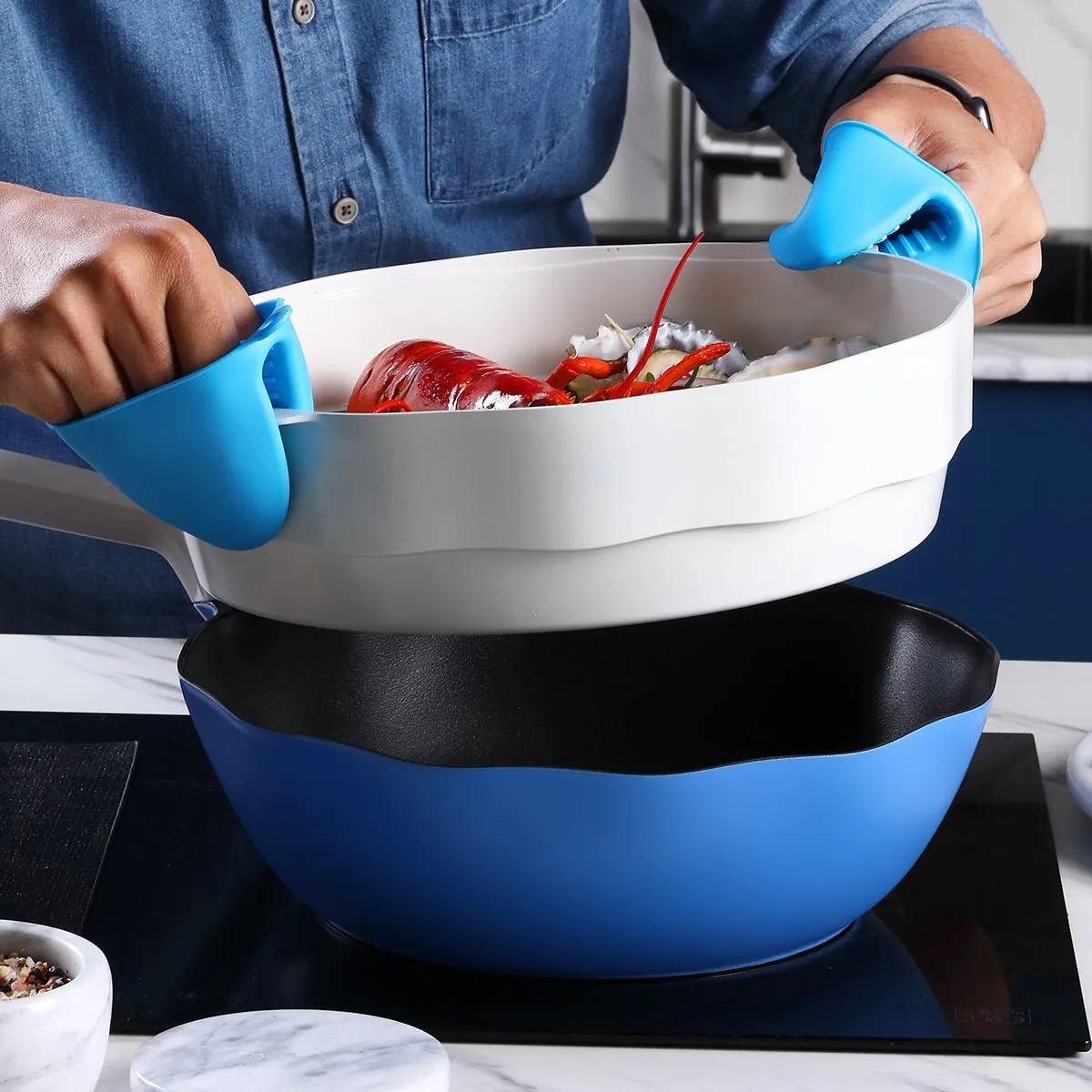 Ocean Wave 30cm White Steamer Basket - Preserve Flavor with Vortex Steaming