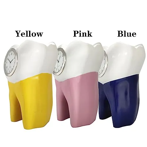 oiakus Silent Table Clock Dentistry Tooth Desk Clock Resin Tooth Shaped Mute Clock Decorative Dental Department Dental Office Ornament Gift