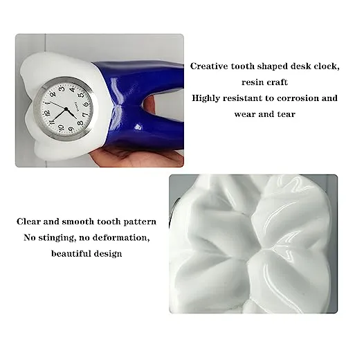 oiakus Silent Table Clock Dentistry Tooth Desk Clock Resin Tooth Shaped Mute Clock Decorative Dental Department Dental Office Ornament Gift