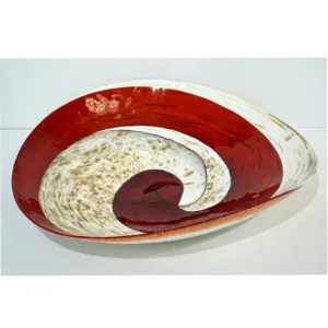 Organic Italian Pearl White Murano Glass Bowl with Swirled Wine Red Murrine