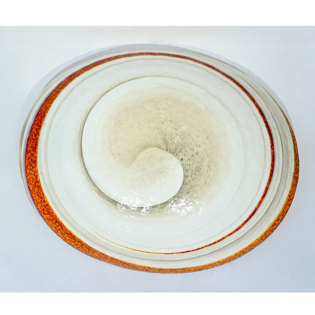Organic Italian Pearl White Murano Glass Bowl with Swirled Wine Red Murrine